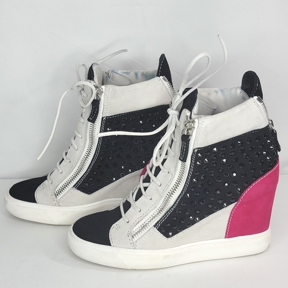 Giuseppe Zanotti Crystal Embellished Suede Wedge Sneakers Size 39 (US-9) S1276 - Picture 3 of 8